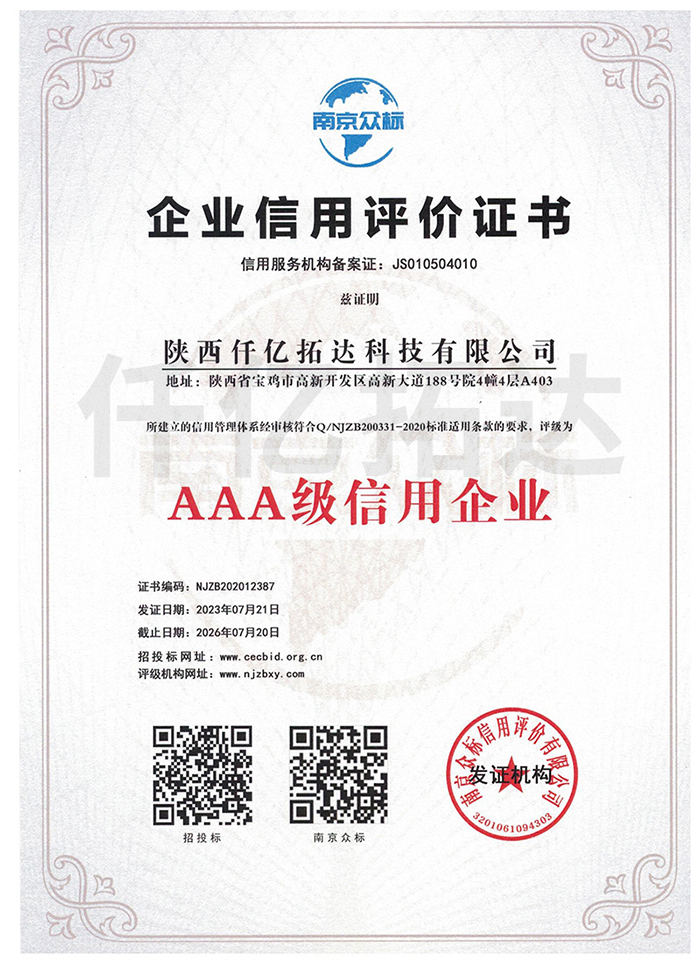 Certificate of Credit Rating for Chinese Enterprises